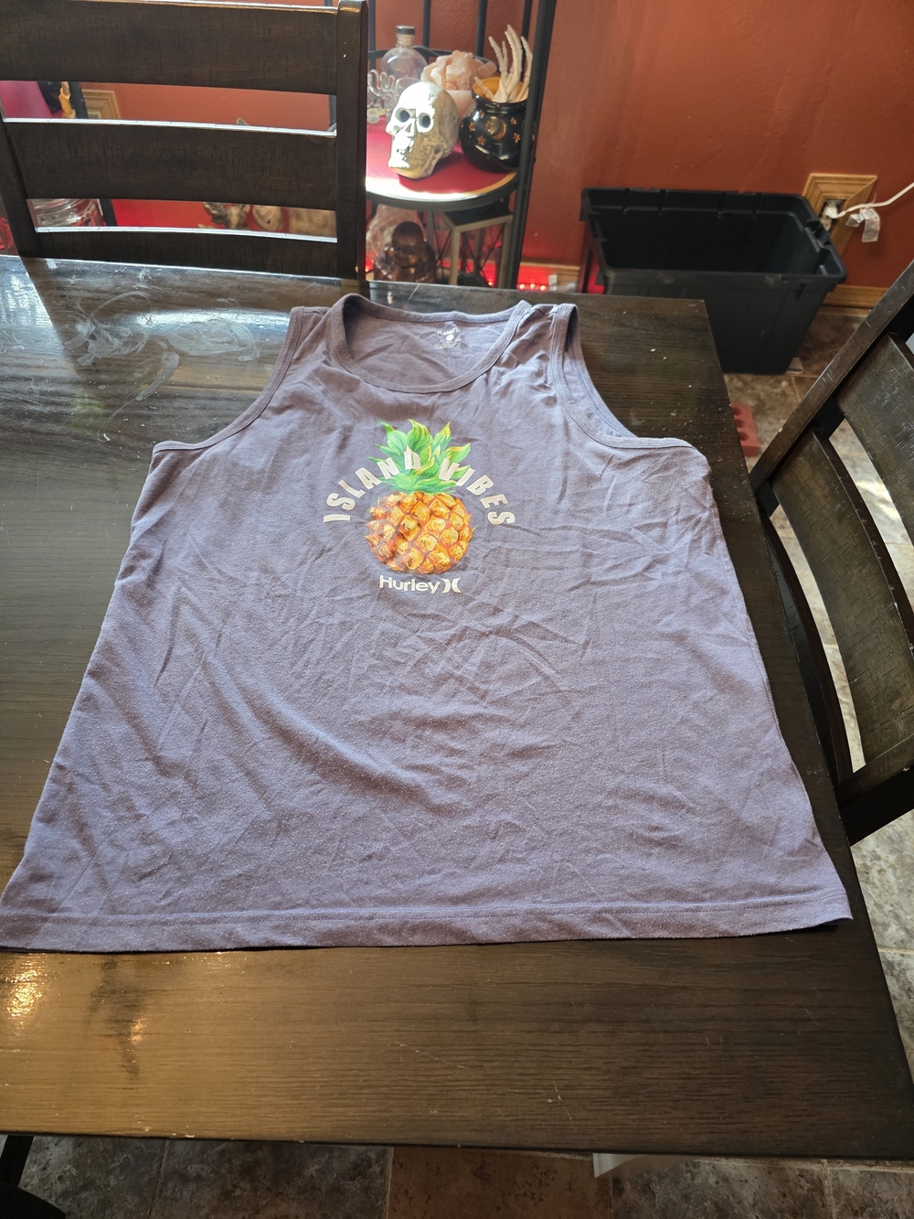 Hurley Men's Blueish Gray Pineapple Graphic Tank Top L